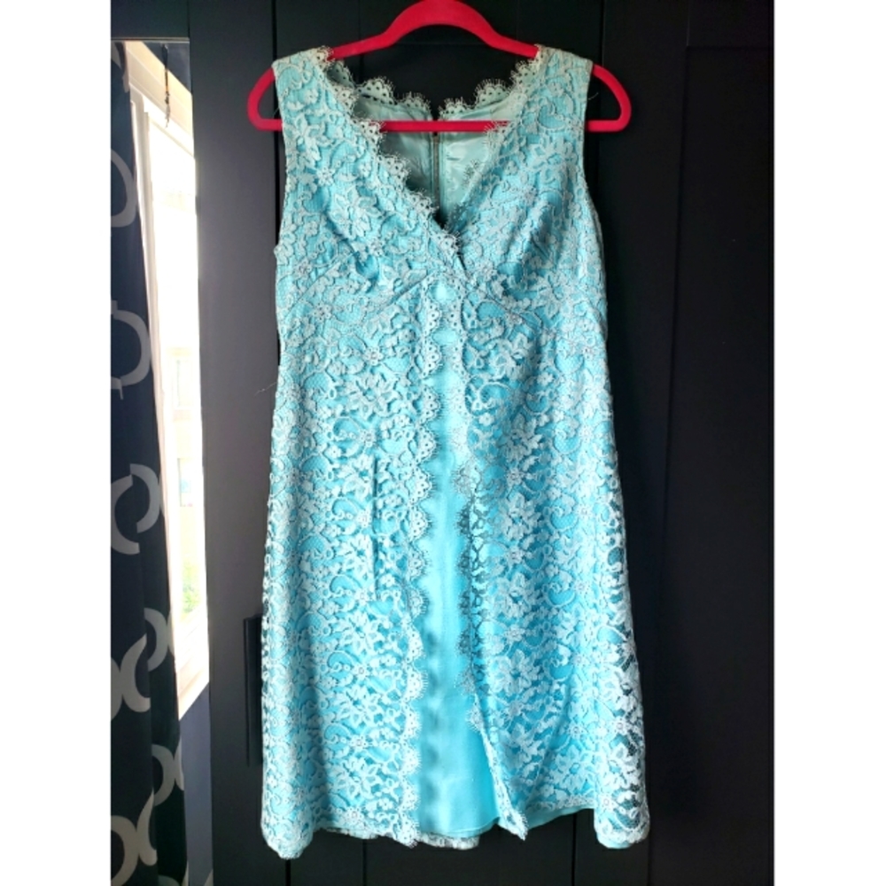 True vintage ice blue lace overlay dress